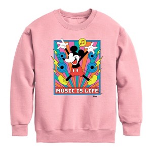 Boys' - Disney - Mickey Music Is Life Graphic Long Sleeve Fleece Sweatshirt - 1 of 3