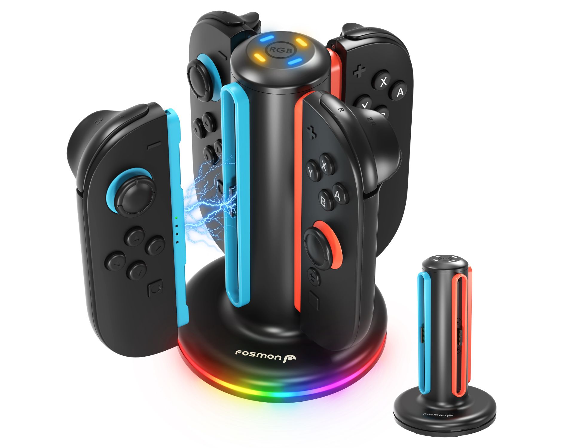 Fosmon For Nintendo Switch 2 Charger Joy Con, Switch 2 Joycon Charger Dock, 4in1 Switch 2 Charging Station with LED Indicator and RGB Light