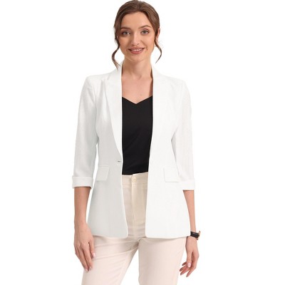 Allegra K Women's Notched Lapel 3/4 Sleeves Formal Suit Blazer White ...