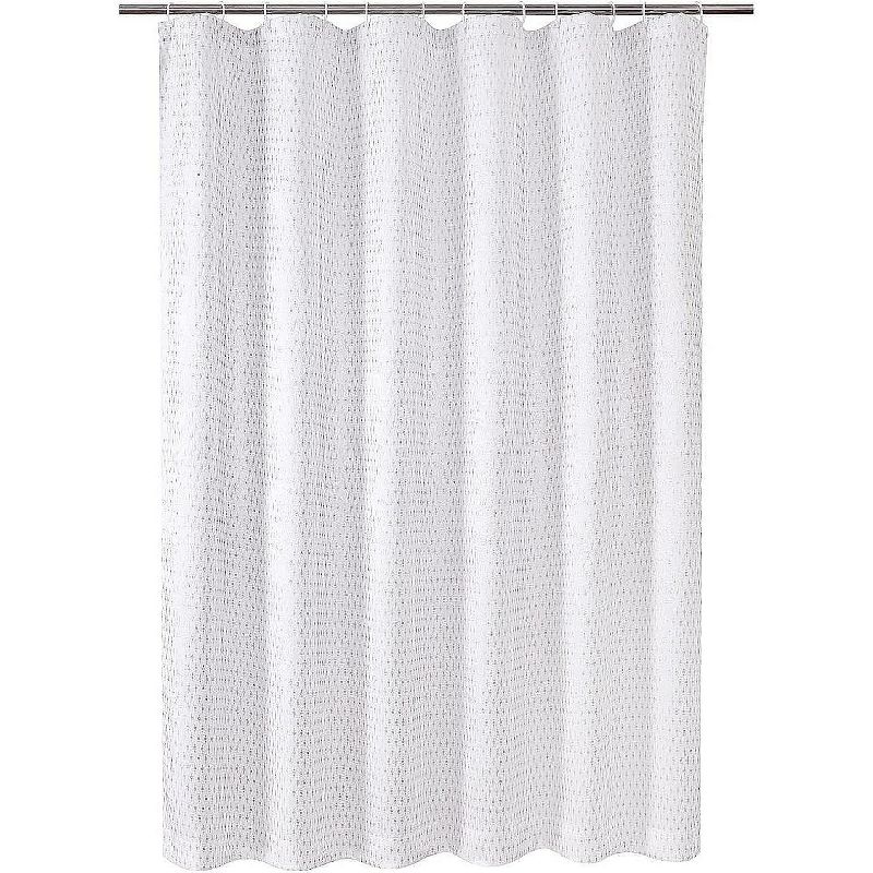 Kate Aurora Elegant "Raindrop" Silver Metallic Foil White Jacquard Fabric Shower Curtain - Standard Size, 3 of 8