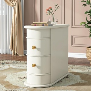 10.81" Off-White Narrow Solid Oak End Table, Fully Assembled 2-Drawer Slim Nightstand, Vintage Side Table for Small Spaces, Living Room, Bedroom - 1 of 4
