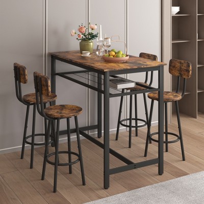 Oversart 5 Piece Wooden Dining Table Set, Kitchen Table Set with a Rectangular Table and 4 Upholstered Chairs silver grey