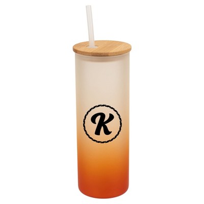 Elanze Designs K Monogram Letter Initial Rope Circle Wrap-Around Design 25 Ounce Frosted Gradient Glass On-The-Go Coffee Travel Skinny Tumbler Mug