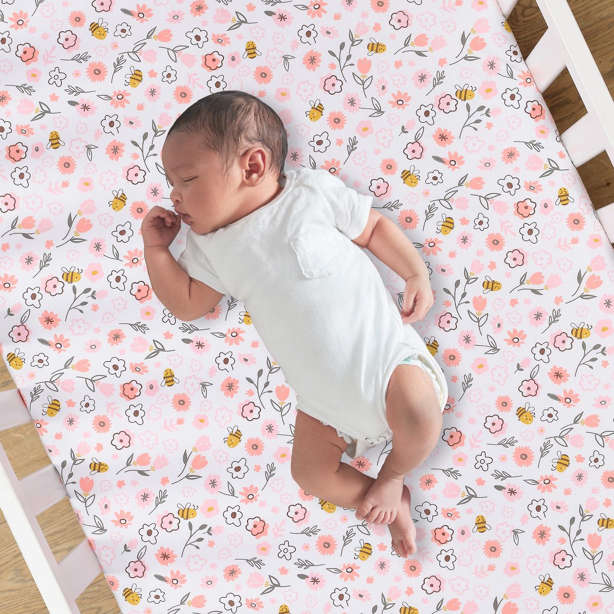 Lambs & Ivy Little Garden 100% Cotton Pink Floral Fitted Crib/Toddler Sheet - thumbnail 2