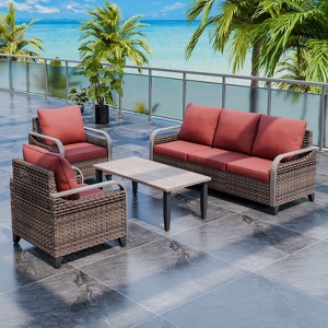 EAGLE PEAK Outdoor Wicker Patio Conversation Set, 2 Chairs, 3-Seat Loveseat and Coffee Table, 4 Pieces - 1 of 4