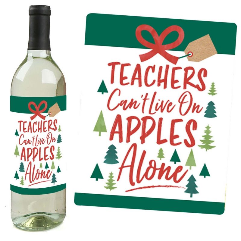 Big Dot of Happiness Teacher Holiday Presents - Teacher Appreciation Christmas Gifts Decor for Women and Men - Wine Bottle Label Stickers - Set of 4, 2 of 9
