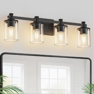 YANSUN 28 in. 4-Light Matte Black Cylinder Vanity Light with Clear Glass Shades for Modern Industrial Bathrooms - 1 of 1