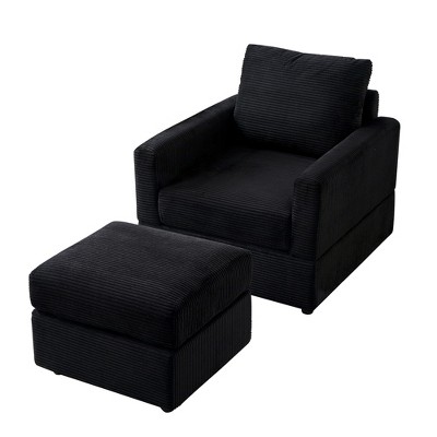 GDFStudio Warner Corduroy 55" D Upholstered Accent Chair with Ottoman