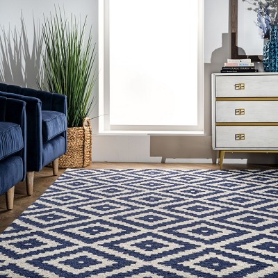 Handmade Navy Wool Tufted Geometric 3' x 5' Area Rug