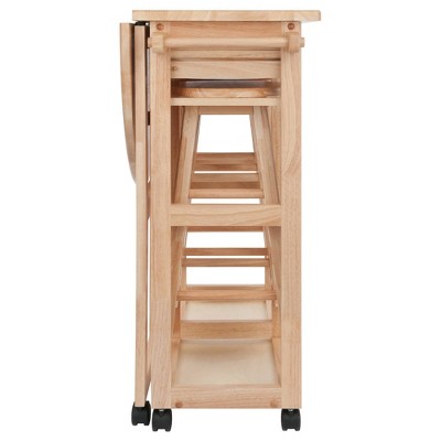 Light Wood Folding Table with 2 Stools and Wheels