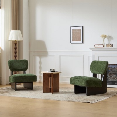 Set of 2 Accent Chair with Beige Upholstery, Comfortable Modern Accent Chairs with Wood Base for Living Room or Office-Maison Boucle