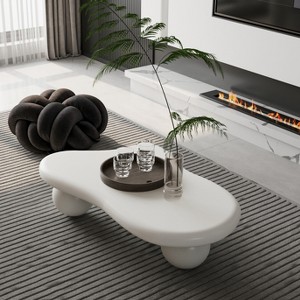 UPHA 40-Inch Modern Cloud-Shaped Coffee Table with Black Top and 3 White Ball Legs for Living Room - 1 of 4