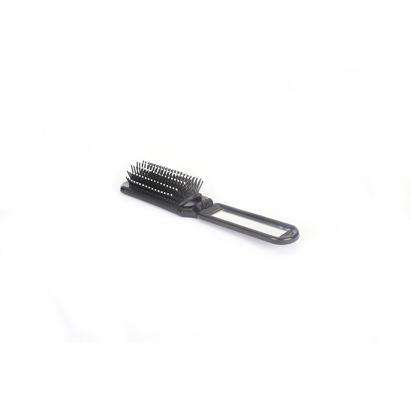 Bass Brushes The Travel Brush Style & Detangle Hair Brush Professional Grade Nylon Pins High Polish Acrylic Handle Fold Up Design with Mirror Black, 3 of 6