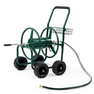 Karl Home Iron Green Hose Reel Cart  Hold Up to 250 ft Hose with 4 PU Wheels - 1 of 4