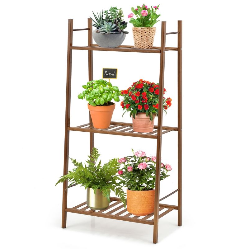 Tangkula 3 Tiers Bamboo Plant Stand for Indoor Plants Multiple Utility Shelf Free Standing Storage Rack Pot Holder Brown/Natural, 3 of 10