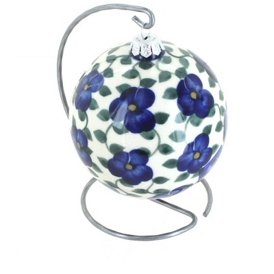 Blue Rose Polish Pottery Violets Christmas Ball