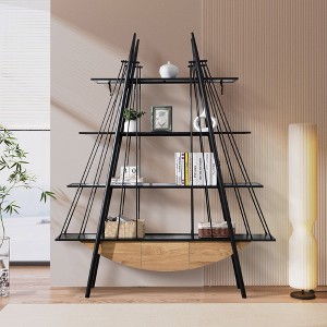 Bella Depot 70.87" Industrial 4-Tier Open Storage Shelf with Drawer, Wooden & Metal Display Storage - 1 of 4