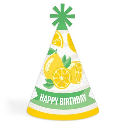 Big Dot of Happiness So Fresh - Lemon - Cone Happy Birthday Party Hats for Kids and Adults - Set of 8 (Standard Size)