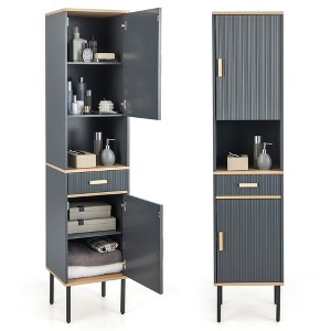 Tangkula Tall Bathroom Storage Cabinet Freestanding Narrow Linen Tower w/ Doors & Drawer - 1 of 4
