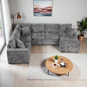 112.2" U-Shaped Convertible Sectional Sofa Bed with Storage & Charger - 1 of 4