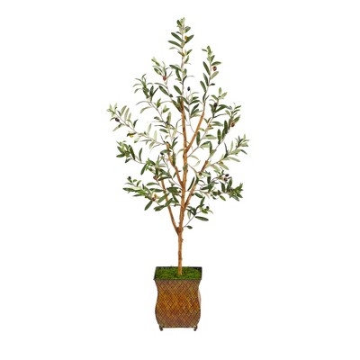 Nearly Natural 50-in Olive Artificial Tree in Metal Planter