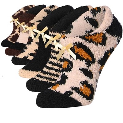 Tipi Toe Women's 6 Pairs Cozy Microfiber Anti-Skid Wild Comfort Patterned Colored Soft Fuzzy Ankle Slipper Socks