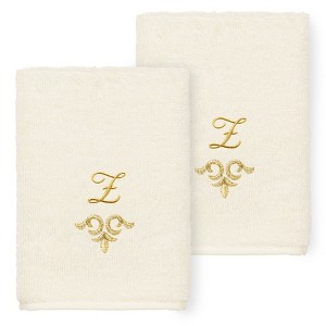 Linum Home Textiles 100% Turkish Cotton MONICA Gold Thread 2PC Embellished Washcloth Set - 1 of 3