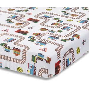 Everyday Kids Baby Boy Fitted Crib Sheet Choo Choo Train, 100% Soft Breathable Microfiber, Fits Standard Crib Mattress 28" x 52" - 1 of 3