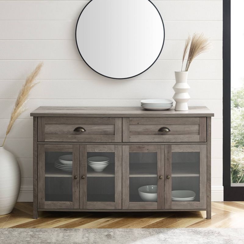 Millia Transitional Farmhouse 4 Door Sideboard with Glass Panels - Saracina Home, 4 of 9