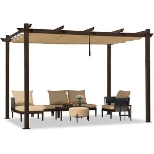PURPLE LEAF Outdoor Metal Pergola with Retractable Canopy Patio Shade Cover for Garden Pool Yard Brown Aluminum Frame - 1 of 4