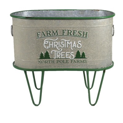 Christmas 12.75" Green Oval Farm Fresh Tree Bucket Planter Decorate Decor  -  Planters
