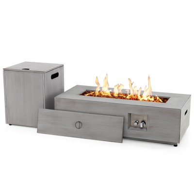 Tangkula 42" Outdoor Rectangular Fire Table 50,000 BTU Propane Gas Fire Pit Table w/ Lid