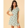Allegra K Women's Ruffle Neck Short Sleeve A-Line Flowy Chiffon Floral Dress - 2 of 4