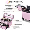 Byootique Folding Manicure Nail Table 2in1 Rolling Makeup Train Case Kit Manicure Cosmetic Trolley Travel Organizer Nail Case, Pink/Purple/ - 3 of 4