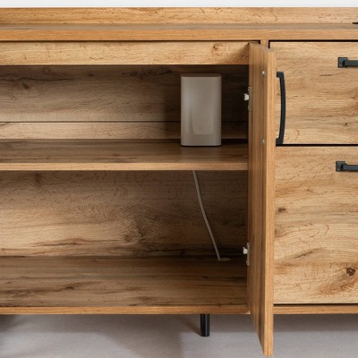 Nordik Oak 31" 2-Door Credenza with Drawers and Metal Frame