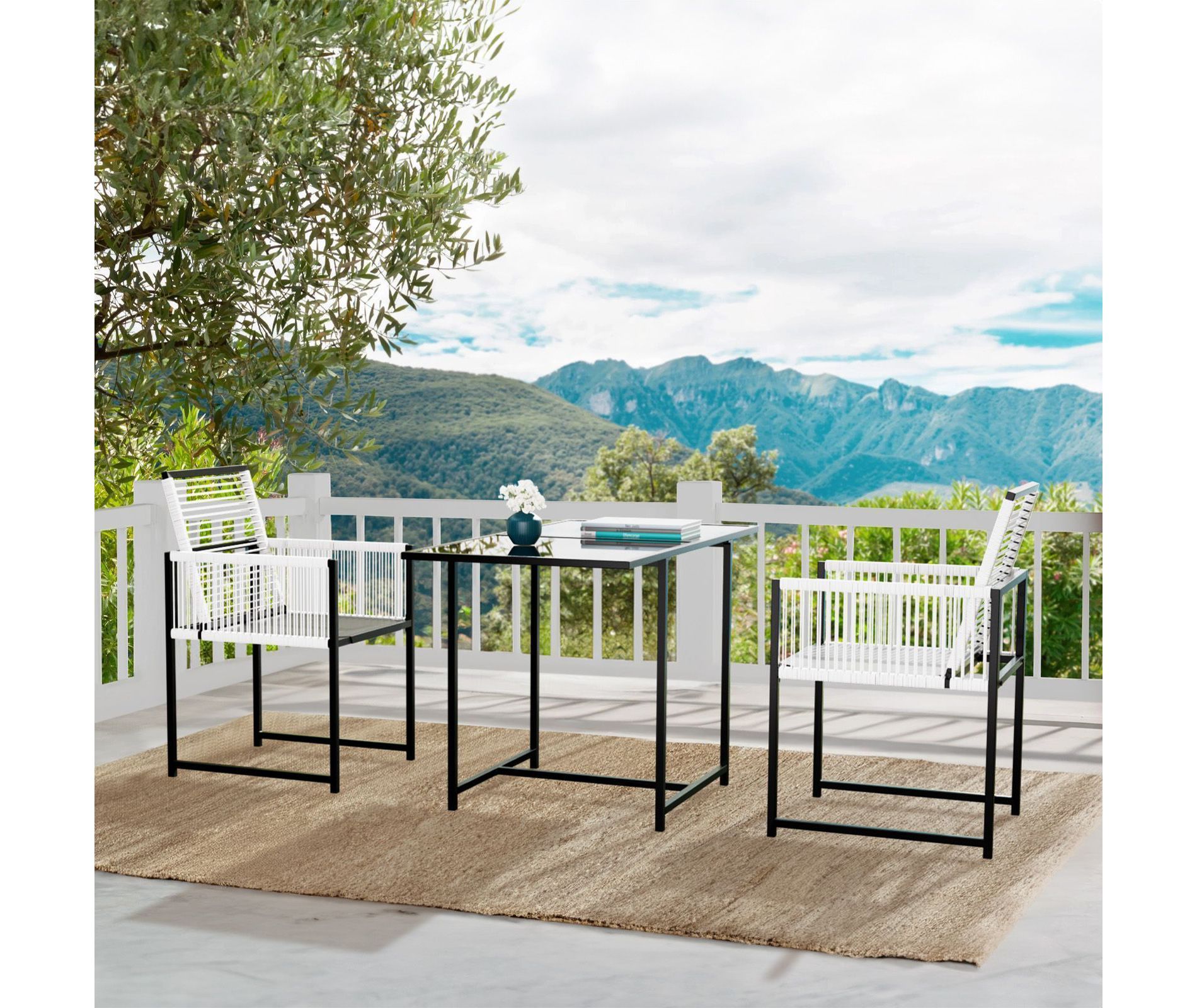 Hyleory Boston Outdoor Dining Set with PE Rattan Table and Chairs - 3 Piece Set in Black