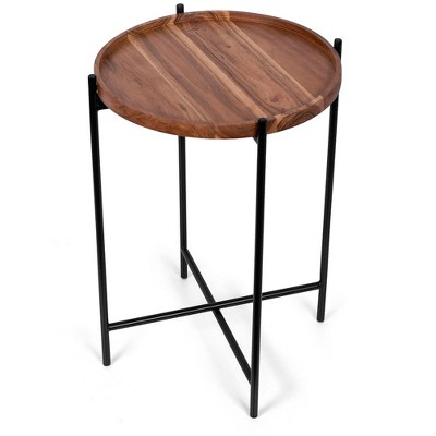 Natural Acacia Folding Side Table with Removable Tray