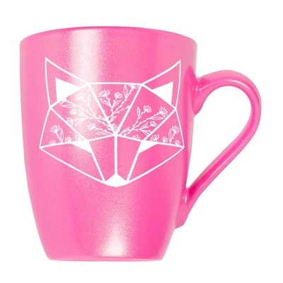 Elanze Designs Nature Animal Coffee Cup Mug 10 Ounce Ceramic With Shimmery Metallic Finish Floral Geometric Fox Princess Pink