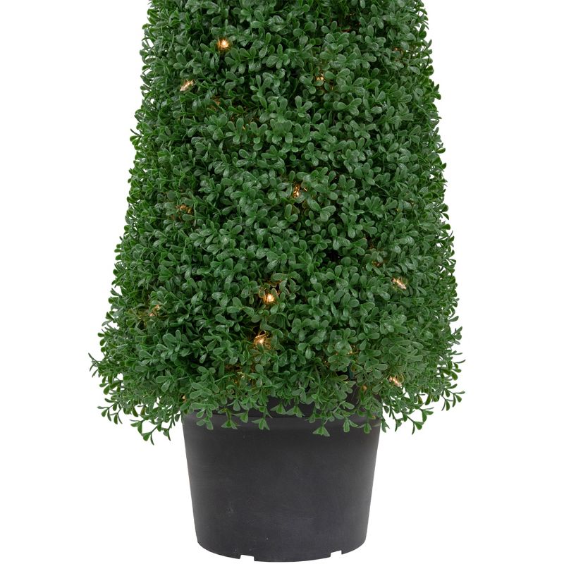Northlight 4' Pre-Lit Artificial Boxwood Cone Topiary Tree with Round Pot, Clear Lights, 5 of 7