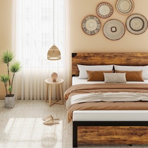Wooden Platform Bed Frame, MDF & Iron Construction with Metal Slats, 700 lb Capacity, No Box Spring Needed - 1 of 4