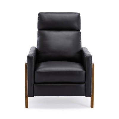 Reed Black Leather and Wood Push Back Recliner