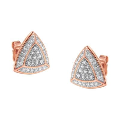 Haus of Brilliance 14K Rose Gold over Silver Diamond Accented Trillion Shaped Stud Earrings