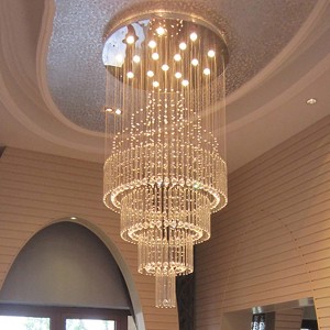 Ludomide Modern 6.5ft High Ceiling Chandelier, 18-Lights Raindrop Crystal Fixture, Luxury Cascading Lighting for Living Room, Foyer, Staircase - 1 of 4