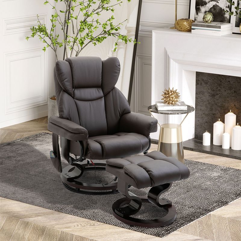 HOMCOM Massage Recliner and Ottoman with 10 Vibration Points Adjustable Backrest, PU Leather Living Room Chair with Side Pocket Remote Control, 3 of 9