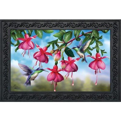 Floral Hummingbird Rubber Backing Outdoor Doormat 30" x 18"