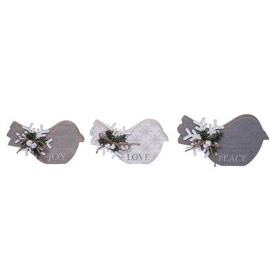 Transpac MDF Bird Decor with Metal Snowflake Set of 3 Christmas Home Decorations