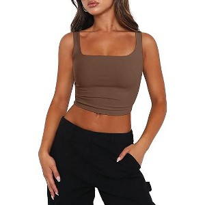 Zeagoo Women's Square Neck Sleeveless Crop Tops Cute Double Layer Casual Slim Fit Trendy Tank Tops - 1 of 4