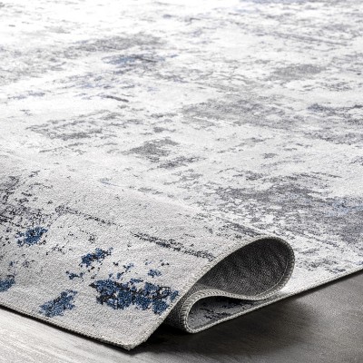 Reversible Abstract Gray Synthetic 4' x 6' Easy-Care Area Rug