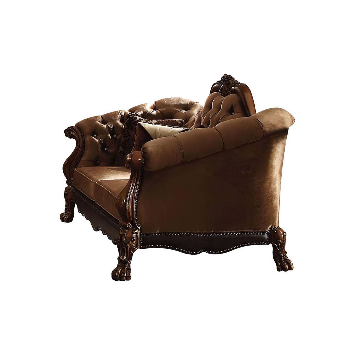 Acme Furniture Dresden Sofa Golden Brown Velvet/Cherry Oak Finish