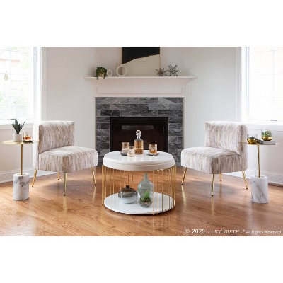 Contemporary Light Brown Slipper Chair with Gold Metal Legs